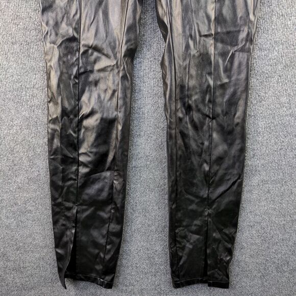 SBetro Womens Faux Leather Pants Black Medium Flat Front Slit Hem Side Zip - Picture 7 of 12